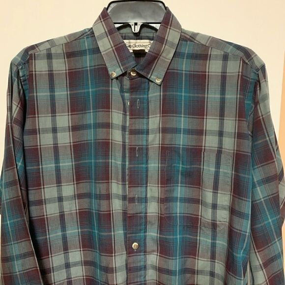 Gap shirt green green/maroon check medium - Picture 3 of 8